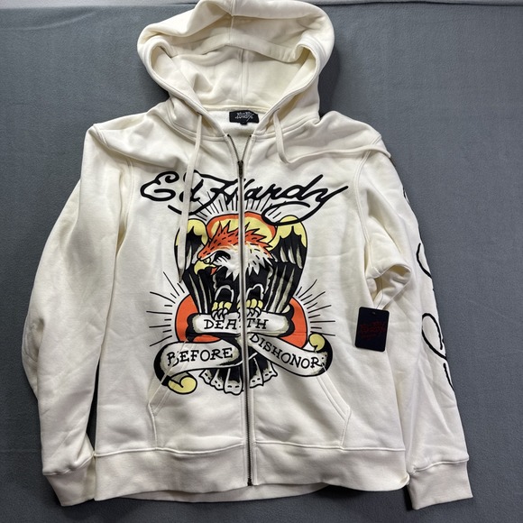 Ed Hardy Other - Ed Hardy Eagle Graphic Full Zip Hoodie Ivory Mens Size L  NWT Tattoo art